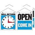 BAZIC 7.5" X 9" "WILL RETURN" Clock Sign w/ "OPEN" sign on back