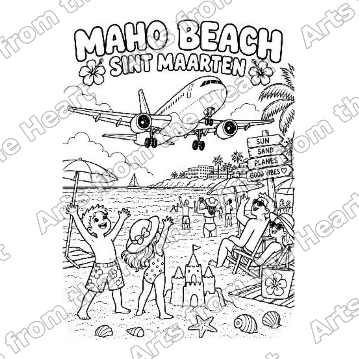 Maho Beach Pre-Drawn Sip & Paint Canvas, Letter Size – Arts from the Heart SXM