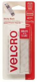 VELCRO(R) Brand Sticky Back Tape .75"X3.5" 4/Pkg-White