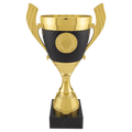 14 1/4" Gold with Black Completed Plastic Cup Trophy with Black Marble Base