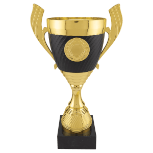 14 1/4" Gold with Black Completed Plastic Cup Trophy with Black Marble Base