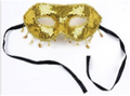 Mask-it 7.5" Gold Designer Half Mask w/sequins &  bead dangles, Black cloth tie, 1pc