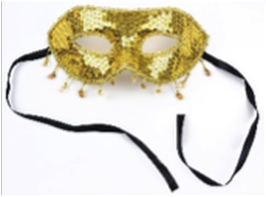 Mask-it 7.5" Gold Designer Half Mask w/sequins &  bead dangles, Black cloth tie, 1pc
