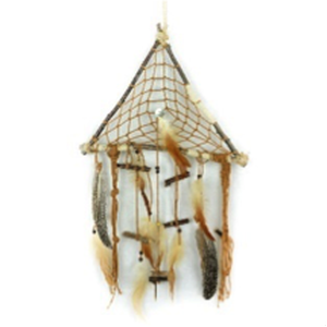 Touch of Nature 30” Hanging Macrame Triangle with Feathers and Sticks,. 1pc