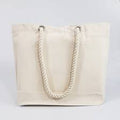 Large Canvas Beach Tote Bag with Fancy Rope Handles