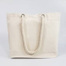 Large Canvas Beach Tote Bag with Fancy Rope Handles