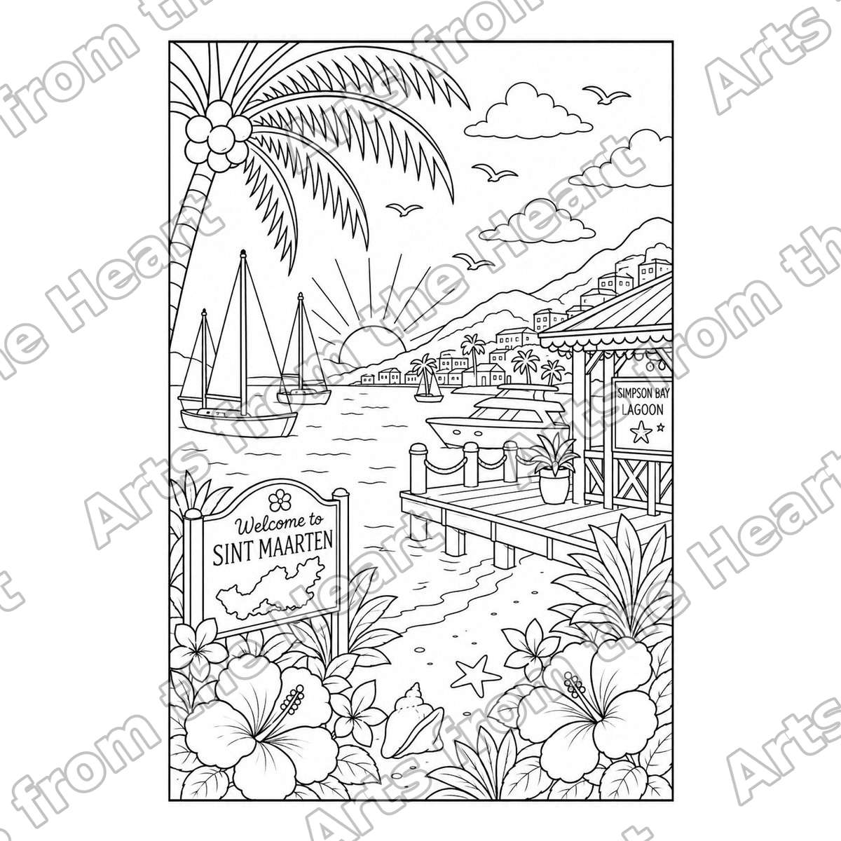 Simpson Bay Lagoon Dock Pre-Drawn Sip & Paint Canvas, 8x10 – Arts from the Heart SXM
