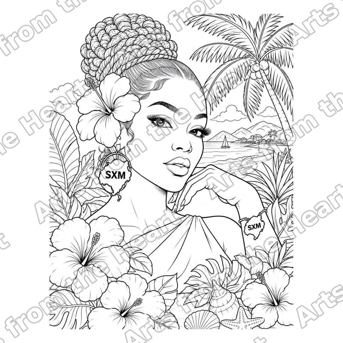 SXM Earring Updo Portrait Pre-Drawn Sip & Paint Canvas, 8x10 – Arts from the Heart SXM