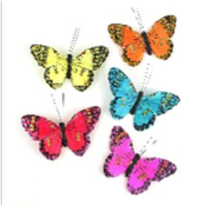 Touch of Nature 5.25” Glitter Butterfly Assortment Yellow, Orange, Teal, Pink and Red on a clip, 5pc
