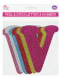 GLITTER LETTERS "V" PEEL&STICK 6 COLORS ASSTD 12-14CM