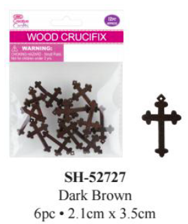 Wood Crucifix Bead; Dk Brown 12pc 2.1x3.5cm