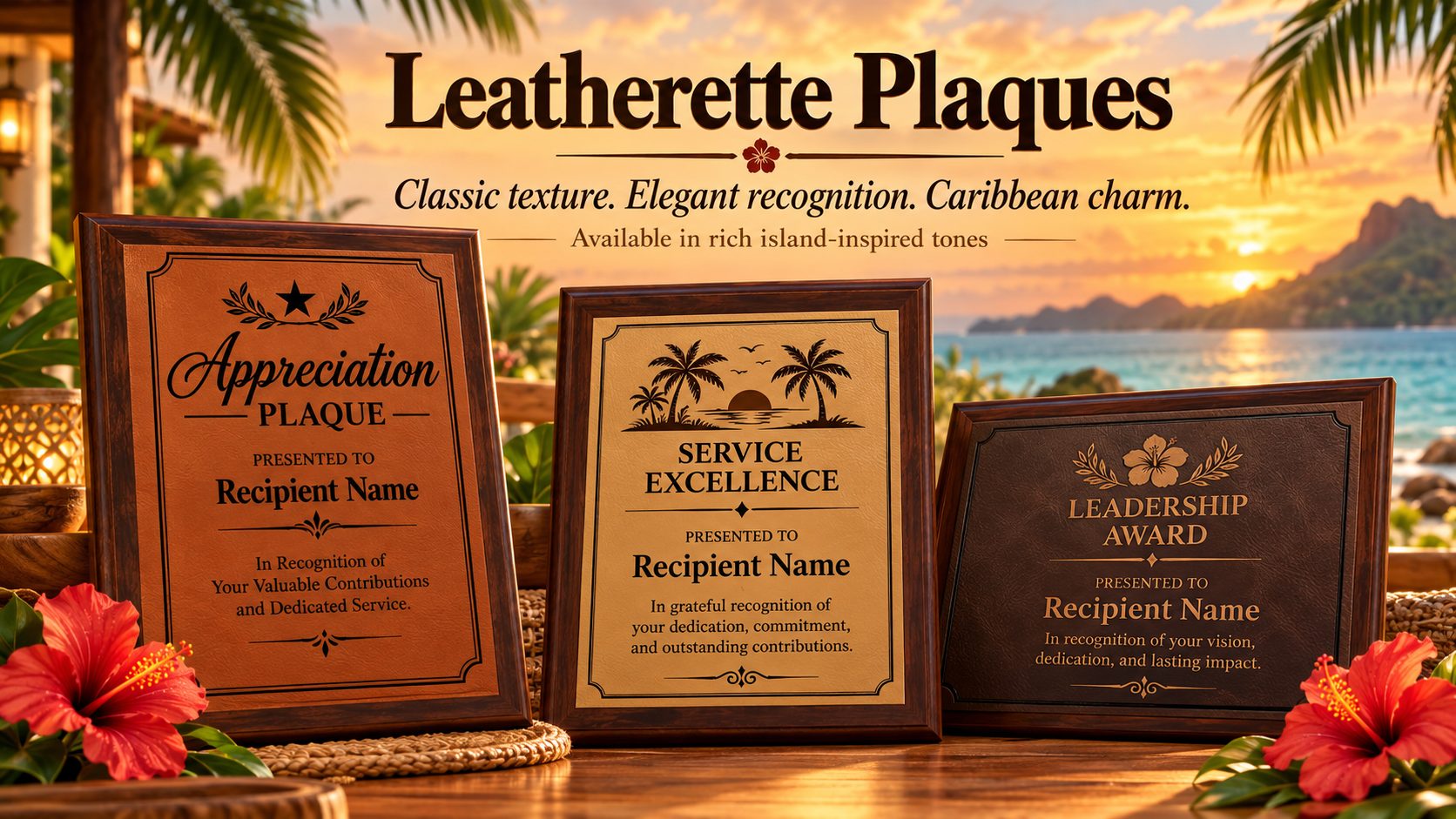Leatherette plaques — classic texture, elegant recognition