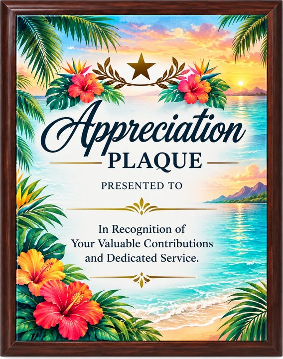 Full Color plaque with a tropical beach design